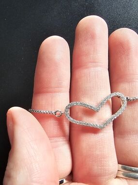 Sterling Silver Open Heart Pendant Bracelet With Adjustable Slider Clasp